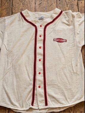 Holy Cow Vintage White & Red Baseball-Style Jersey Shirt